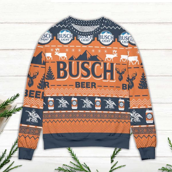 Busch Light Beer Reindeer Pattern Ugly Christmas Sweater