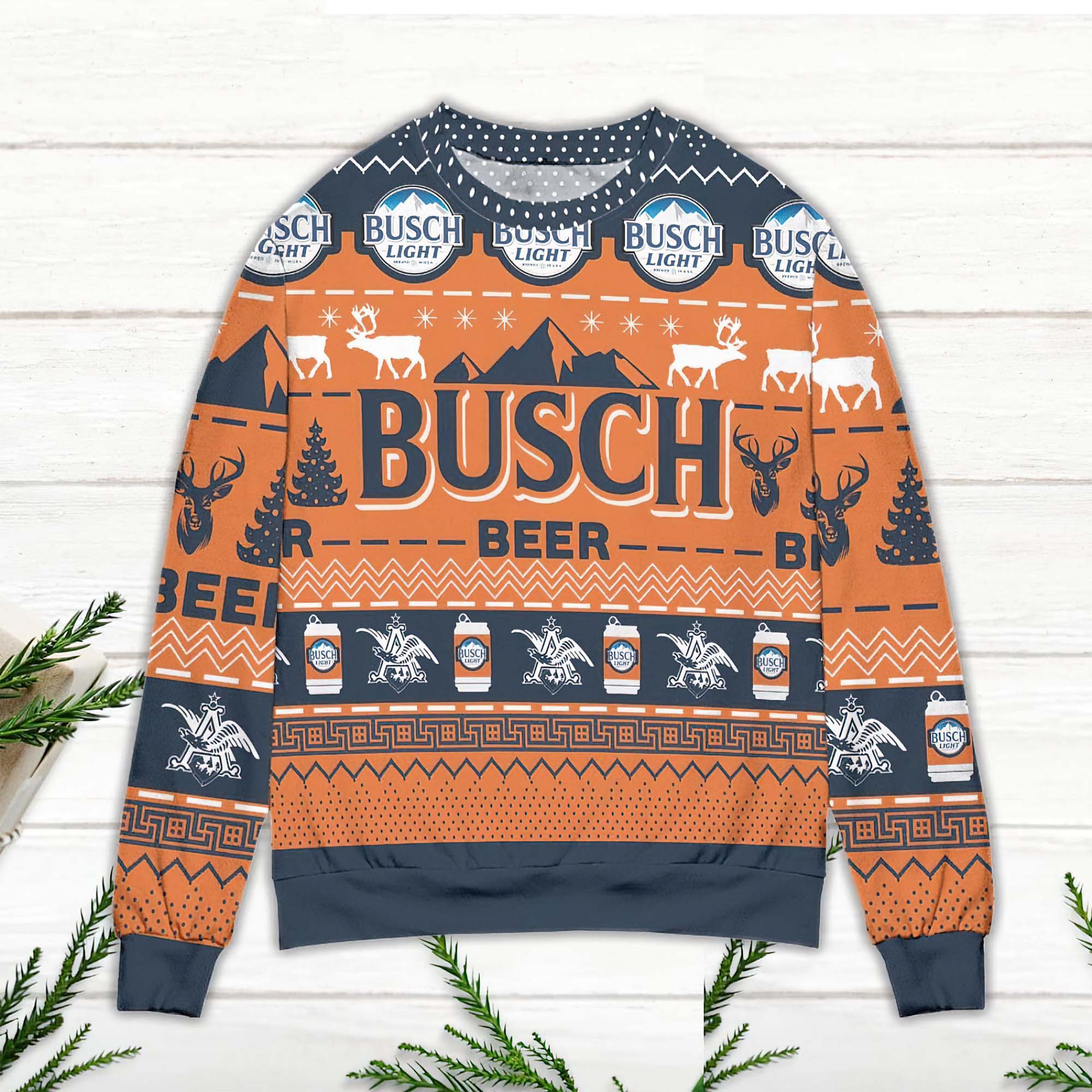 Busch Light Beer Reindeer Pattern Ugly Christmas Sweater Icestork