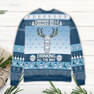 Busch Light Drinker Bells Drinking All The Way Ugly Christmas Sweater1