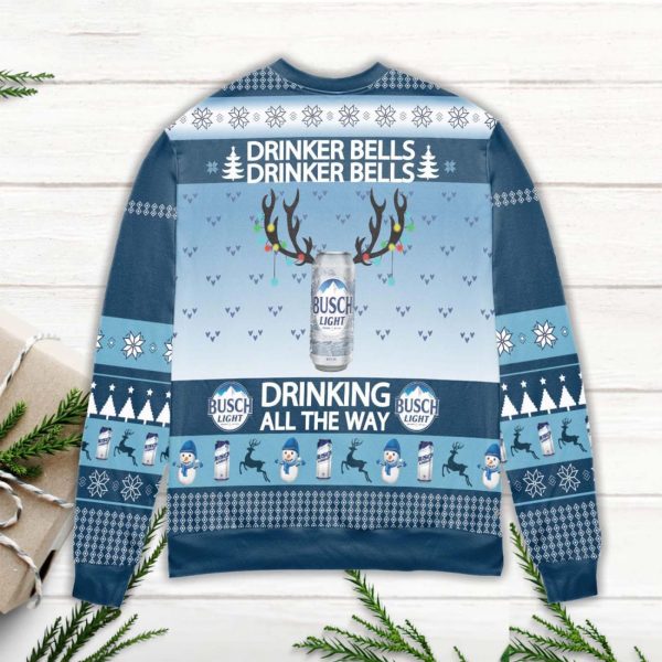Busch Light Drinker Bells Drinking All The Way Ugly Christmas Sweater