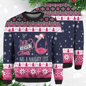 Flamingo I'm The Reason Santa Has A Naughty List Christmas Sweater