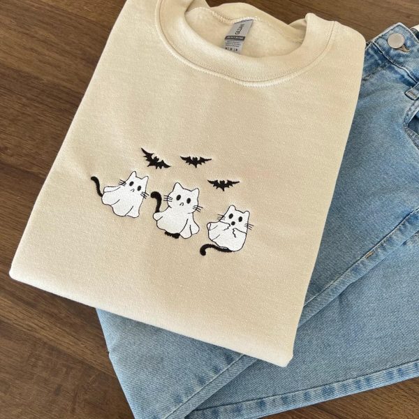 Ghost Cat Sweatshirt For Halloween Gift