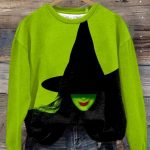 Halloween Witch Print Round Neck Sweatshirt