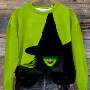 Halloween Witch Print Round Neck Sweatshirt