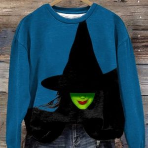 Halloween Witch Print Round Neck Sweatshirt