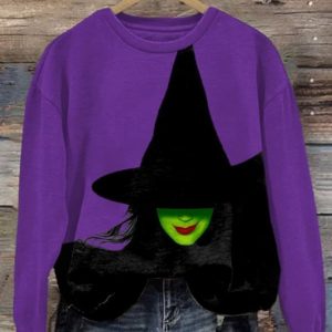 Halloween Witch Print Round Neck Sweatshirt