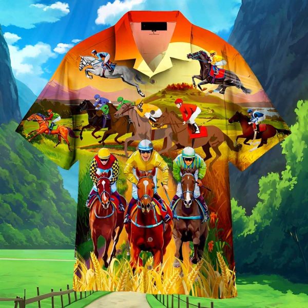 Horses Racing On Pasture Hawaiian Shirt