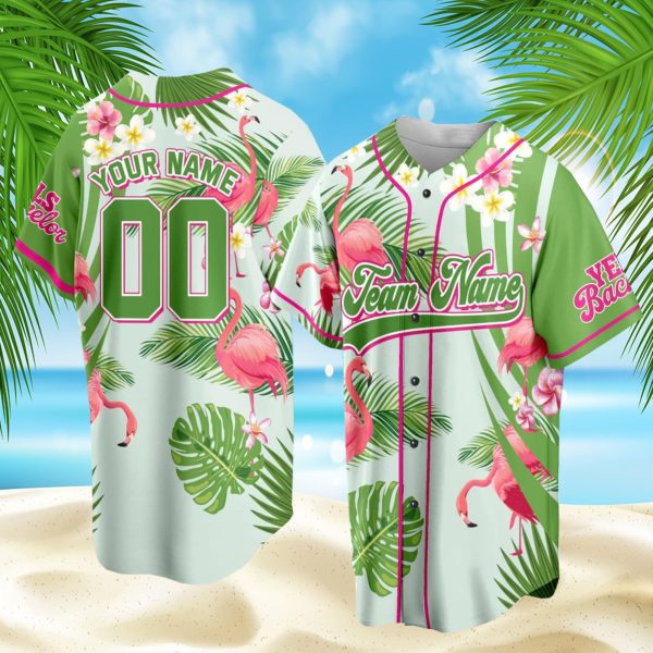 Personalized Name Tropical Flamingo Baseball Jersey Shirt