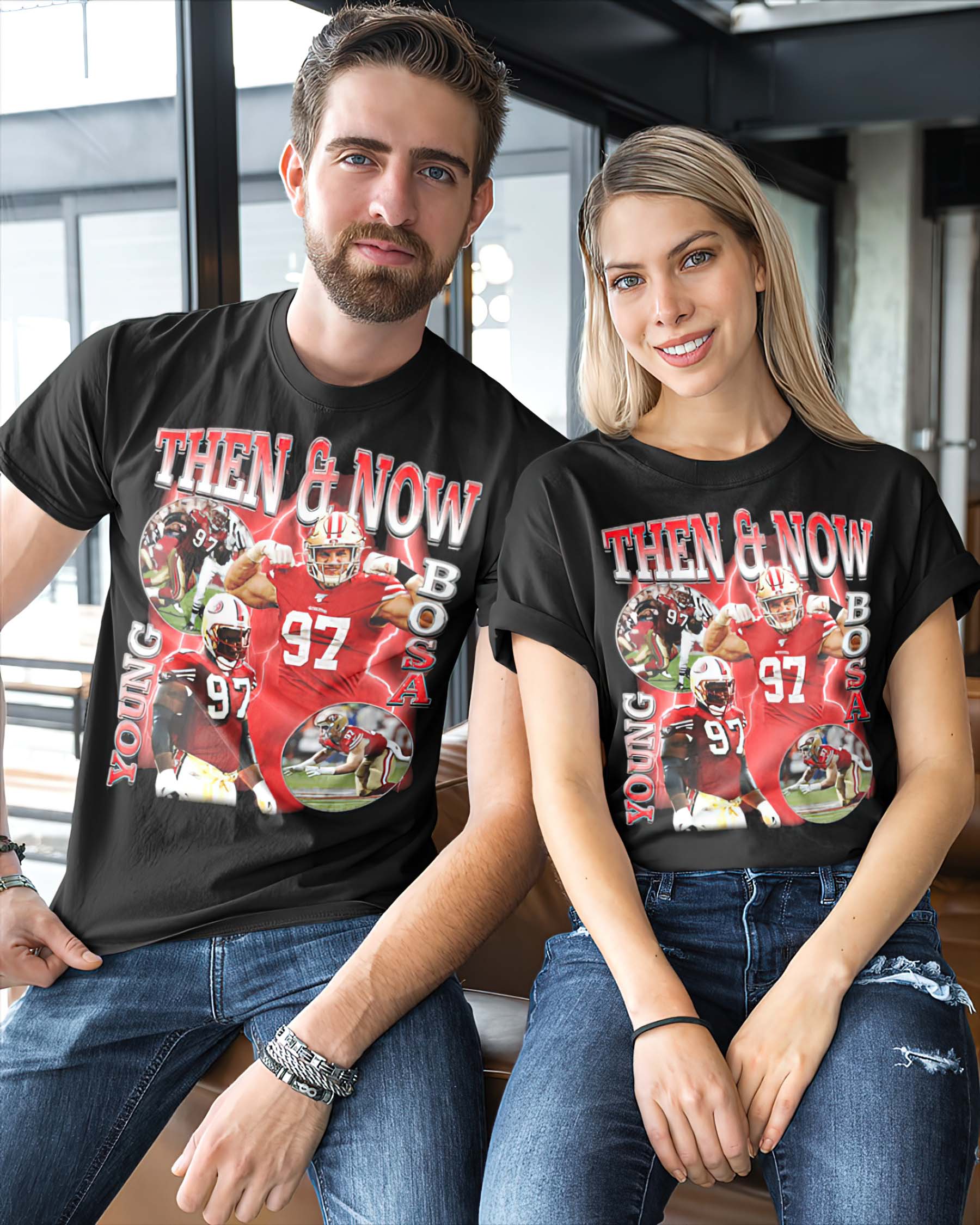 Nick Bosa Then And Now Young Bosa T-Shirt - ShirtsOwl Office