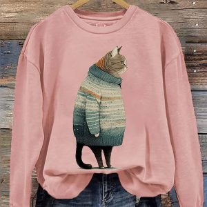 Women's Winter Cat Print shirt3