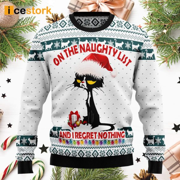 Black Cat Naughty List Ugly Christmas Sweater
