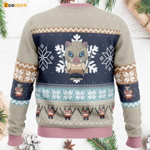 Chibi Inosuke Hashibira Demon Slayer Ugly Christmas Sweater