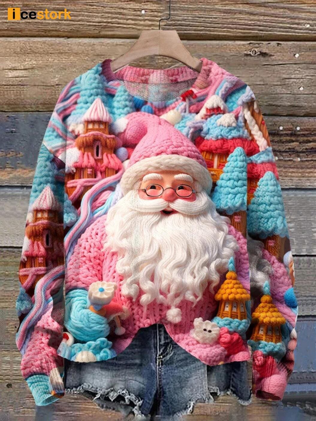 Christmas Santa Print Pullover Sweater - Icestork