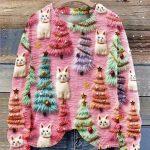 Christmas Tree Cute Cat 3D Print Pullover Sweater