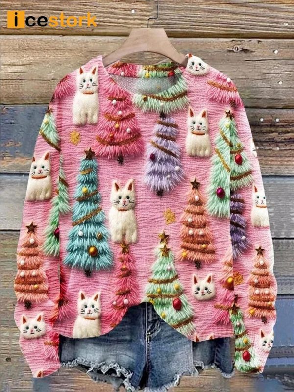 Christmas Tree Cute Cat 3D Print Pullover Sweater