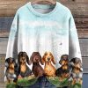 Dachshund Lawn Party Print Pullover Sweater