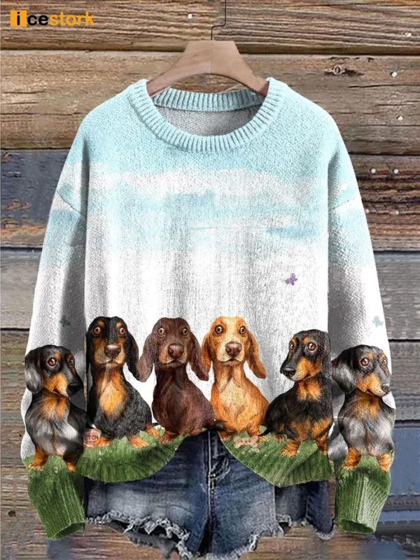 Dachshund Lawn Party Print Pullover Sweater