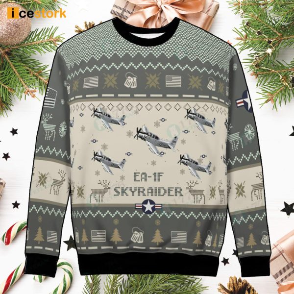 EA-1F Skyraider EA1F Aircraft Ugly Christmas Sweater