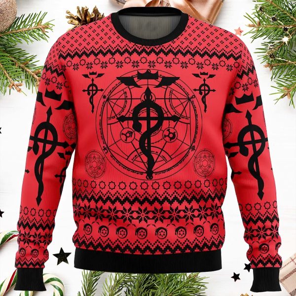 Flamel’s Cross x Transmutation Circle Full Metal Alchemist Ugly Christmas Sweater