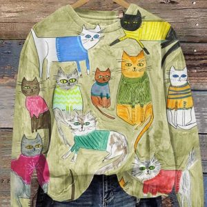 Funny Cat Art Print Casual Sweatshirt