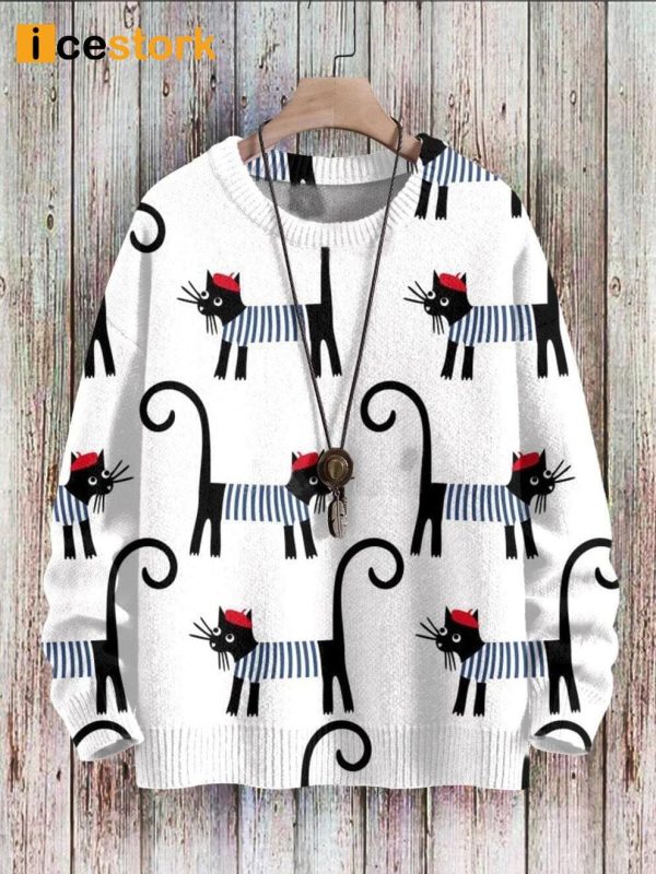 Funny Cat Art Print Pullover Sweater