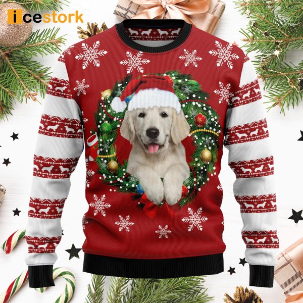 Golden Retriever Wearing Santa‘s Hat Ugly Christmas Sweater
