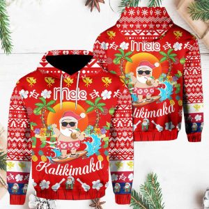 Hawaiian Mele Kalikimaka Santa Claus Pattern Christmas Hoodie