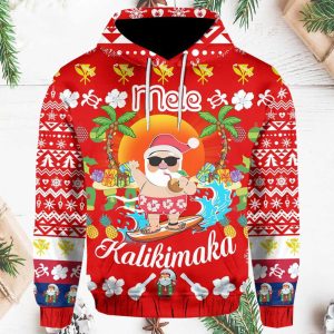 Hawaiian Mele Kalikimaka Santa Claus Pattern Christmas Hoodie