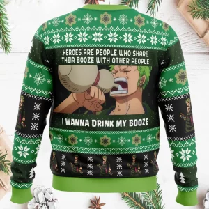 I Wanna Drink My Booze Zoro One Piece Ugly Christmas Sweater 1