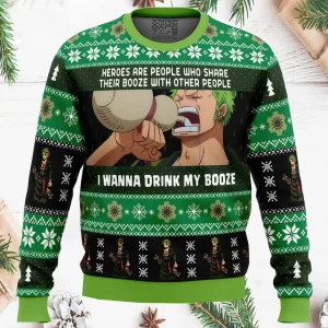 I Wanna Drink My Booze Zoro One Piece Ugly Christmas Sweater 2