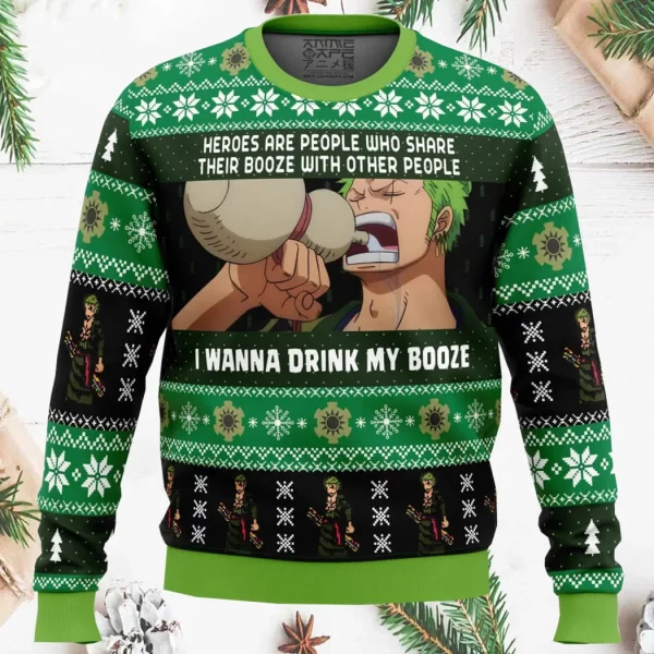 I Wanna Drink My Booze Zoro One Piece Ugly Christmas Sweater