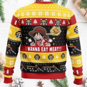 I Want To Eat Meat Luffy One Piece Ugly Christmas Sweater