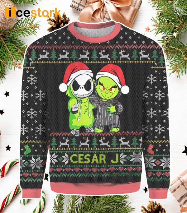 Jack Skellington And Grinch 2023 Ugly Christmas Sweater