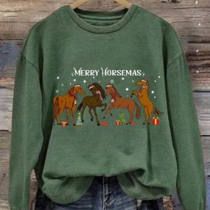 Merry Horsemas Casual Printed Sweatshirt