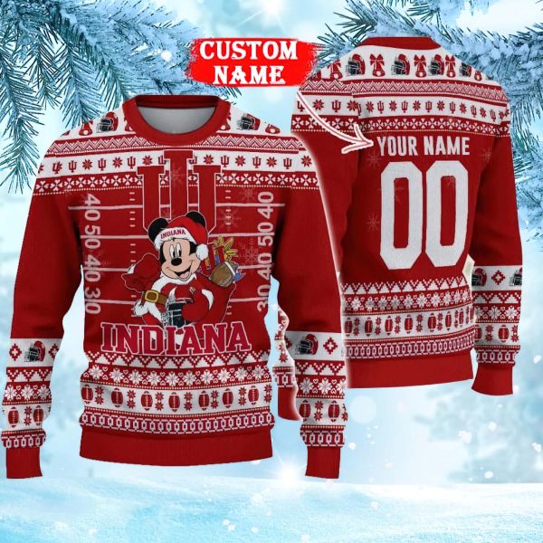 NCAA Indiana Hoosiers Mickey Mouse Personalized Christmas Ugly Sweater