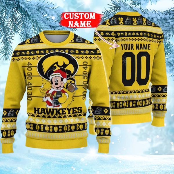 NCAA Iowa Hawkeyes Mickey Mouse Personalized Christmas Ugly Sweater