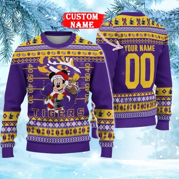 NCAA LSU Tigers Mickey Mouse Personalized Christmas Ugly Sweater