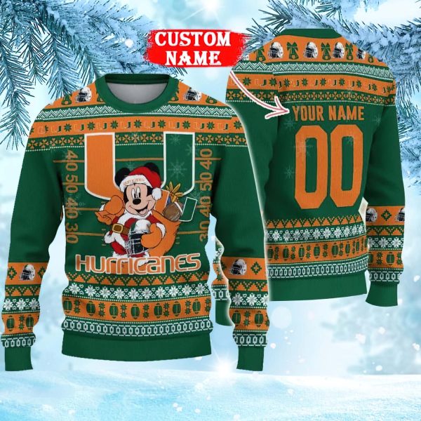 NCAA Miami Hurricanes Mickey Mouse Personalized Christmas Ugly Sweater