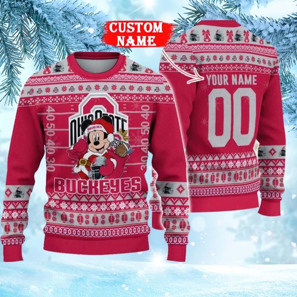 NCAA Ohio State Buckeyes Mickey Mouse Personalized Christmas Ugly Sweater