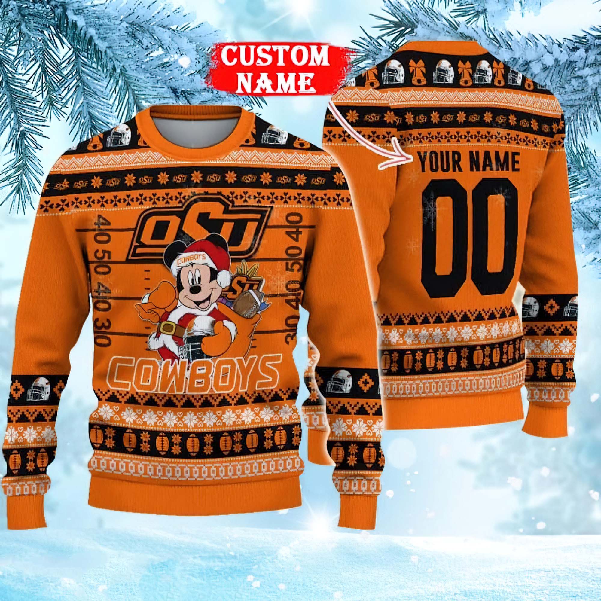 NCAA Oklahoma State Cowboys Mickey Mouse Personalized Christmas Ugly ...