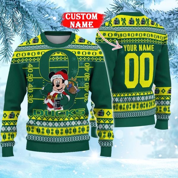 NCAA Oregon Ducks Mickey Mouse Personalized Christmas Ugly Sweater