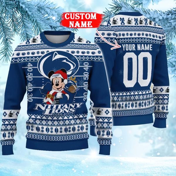 NCAA Penn State Nittany Lions Mickey Mouse Personalized Christmas Ugly Sweater