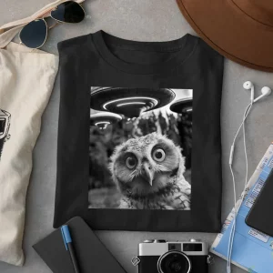 Owl Selfie With UFOs Weird Shirt 1