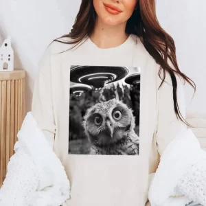 Owl Selfie With UFOs Weird Shirt 3