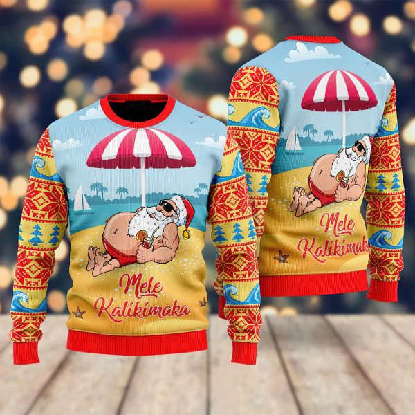 Santa Claus Mele Kalikimaka Beach Ugly Christmas Sweater