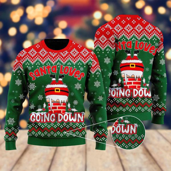 Santa Loves Going Down Funny Ugly Christmas Sweater