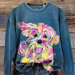 Simple Crayon Puppy Print Casual Sweatshirt