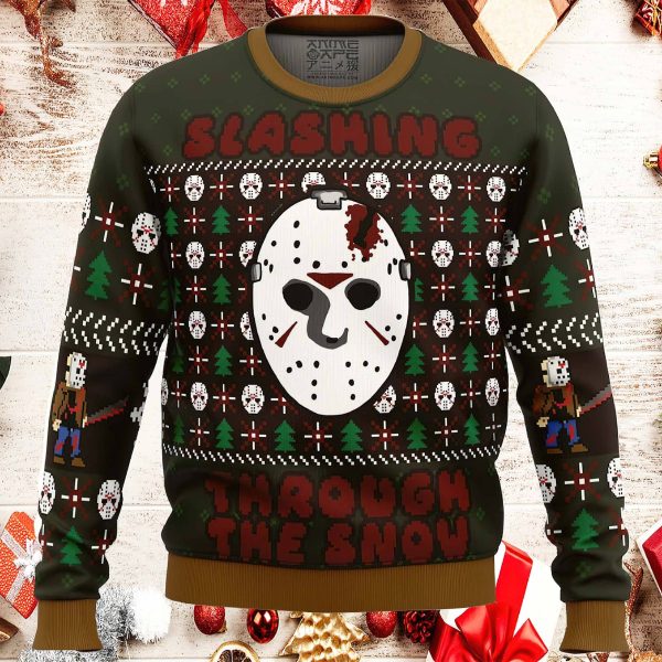Slashing Through The Snow Jason Voorhees Ugly Christmas Sweater