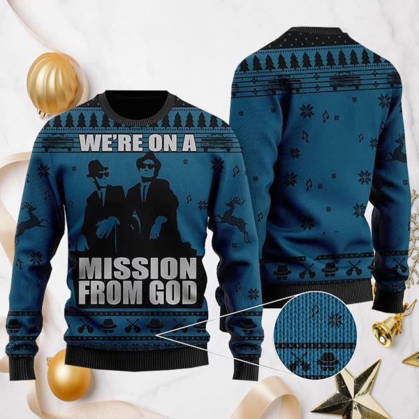 The Blues Brothers We’re On A Mission From God Ugly Christmas Sweater