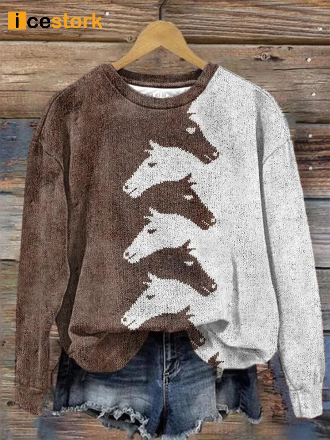 Vintage Horse Print Casual Sweatshirt